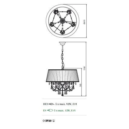 Incanti ICA P5 01 01 - Люстра на ланцюгу CANDORE 5xE14/42W/230V