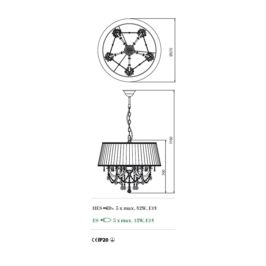 Incanti ICA P5 01 01 - Люстра на ланцюгу CANDORE 5xE14/42W/230V