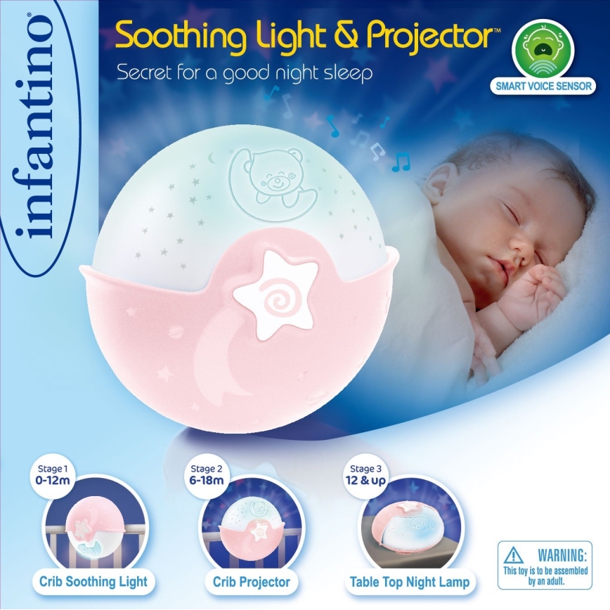 Infantino - Дитяча лампа з проектором 3xAA рожевий