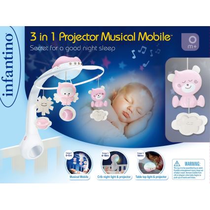 Infantino - Мобіль для ліжечка з мелодією 3в1 3xAAA рожевий
