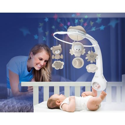 Infantino - Музичний мобіль для ліжечка 3 в 1 з мелодією, 3xAAA, коричневий