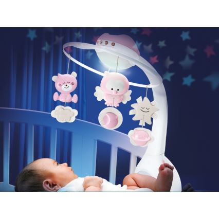Infantino - Карусель-мобіль для ліжечка з мелодією і проєктор 3в1 3xAAA рожевий