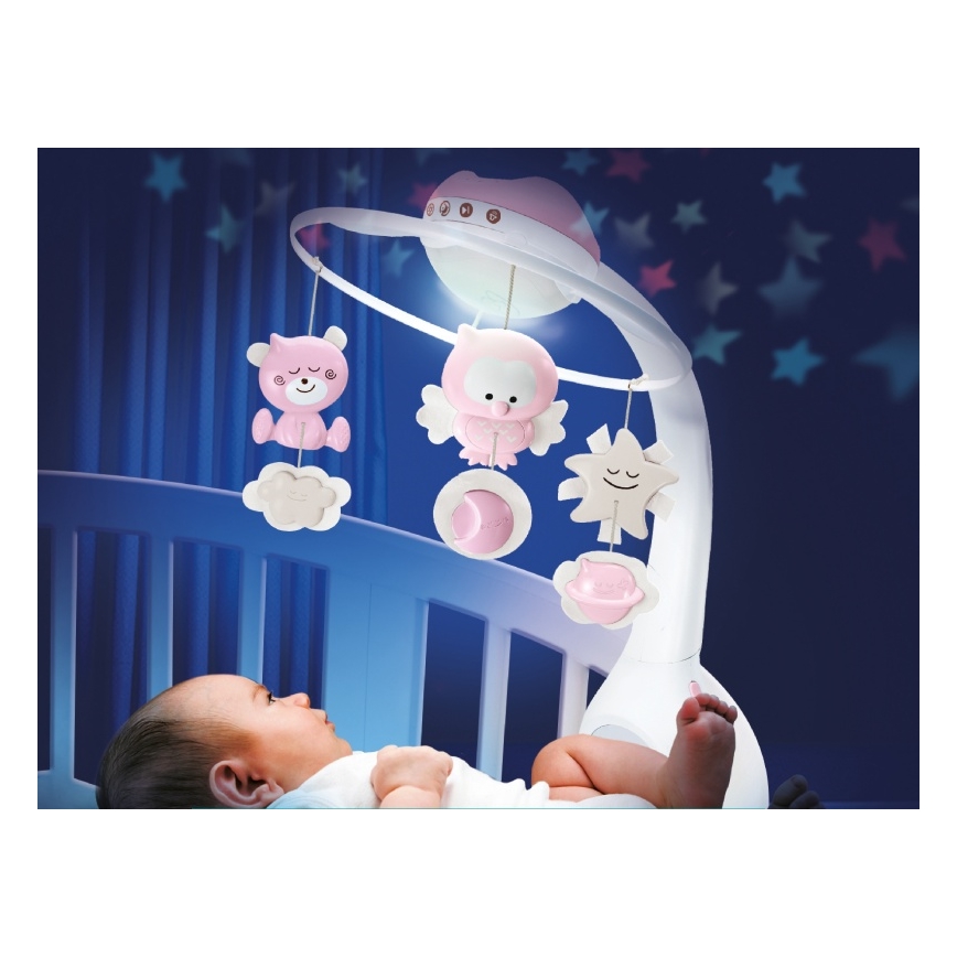 Infantino - Карусель-мобіль для ліжечка з мелодією і проєктор 3в1 3xAAA рожевий
