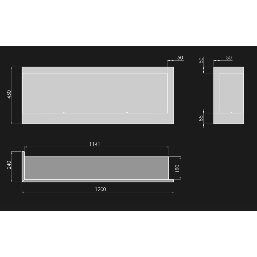 InFire - Угловой биокамин 45x120 см 3kW черный
