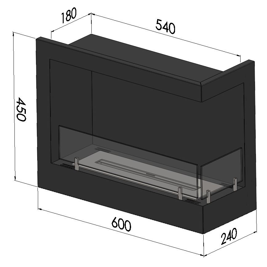 InFire - Угловой биокамин 45x60 см 3kW черный