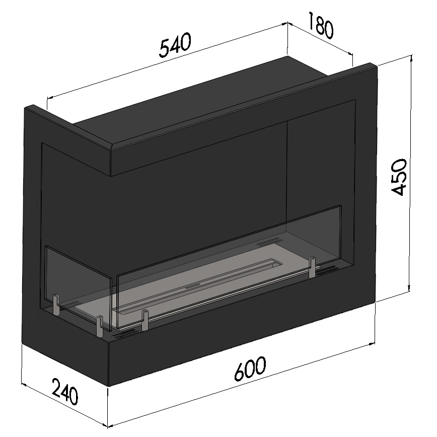 InFire - Угловой биокамин 45x60 см 3kW черный
