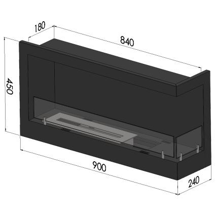 InFire - Угловой биокамин 45x90 см 3kW черный