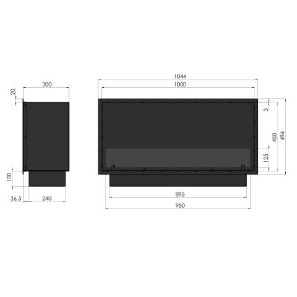 InFire - Вбудований Біокамін 49,4x104,4 см 6kW чорний