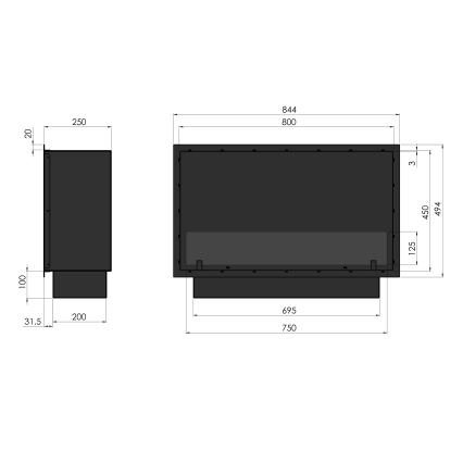 InFire - Вбудований Біокамін 49,4x84,4 см 3,5kW чорний