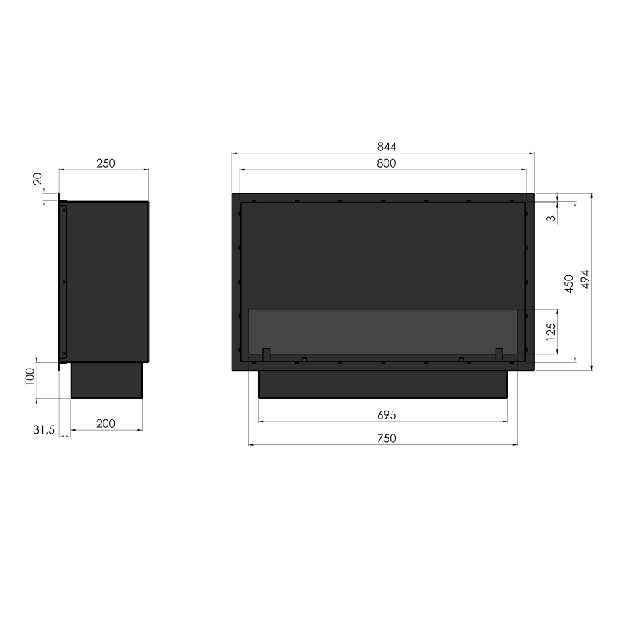 InFire - Вбудований Біокамін 49,4x84,4 см 3,5kW чорний