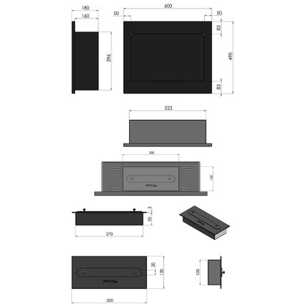 InFire - Вбудований Біокамін 49x60 см 3кВт чорний