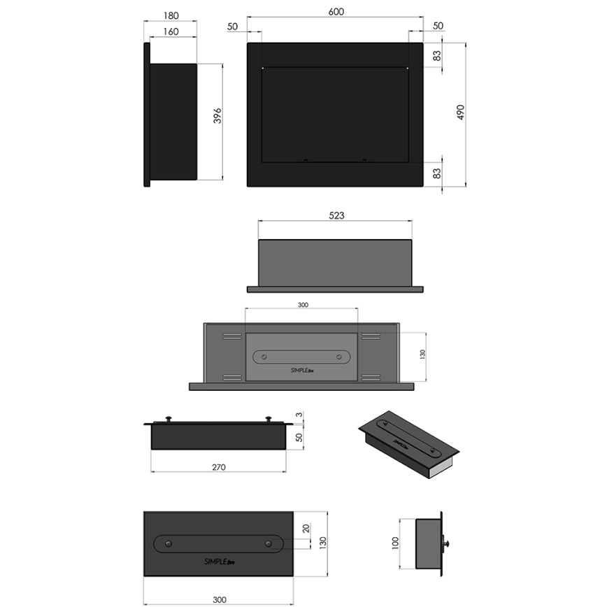 InFire - Вбудований Біокамін 49x60 см 3кВт чорний