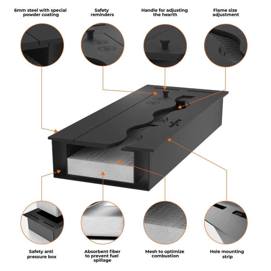 InFire - Вбудований Біокамін 7,5x60 см 3,5kW чорний