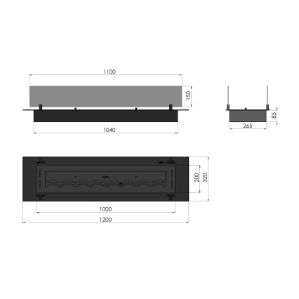 InFire - Вбудований Біокамін 8,5x120 см 6kW чорний