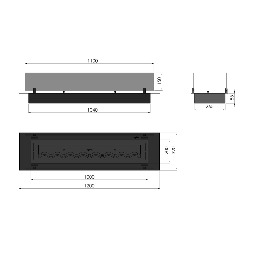 InFire - Вбудований Біокамін 8,5x120 см 6kW чорний