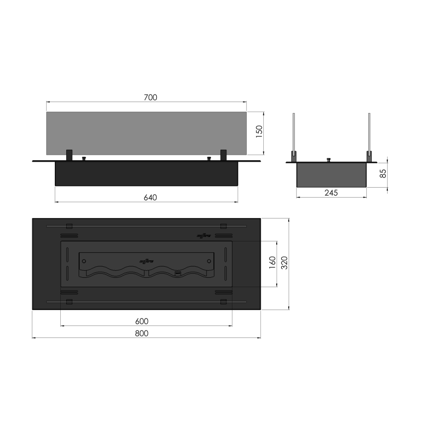 InFire - Вбудований Біокамін 8,5x80 см 3,5kW чорний