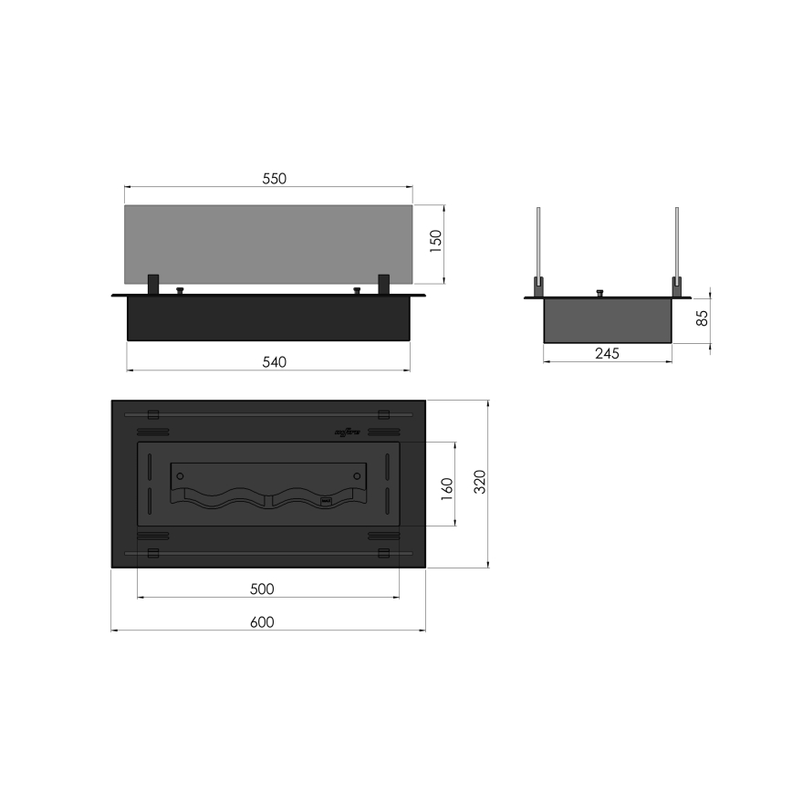 InFire - Встроенный биокамин 8,5x60 см 3,5kW черный