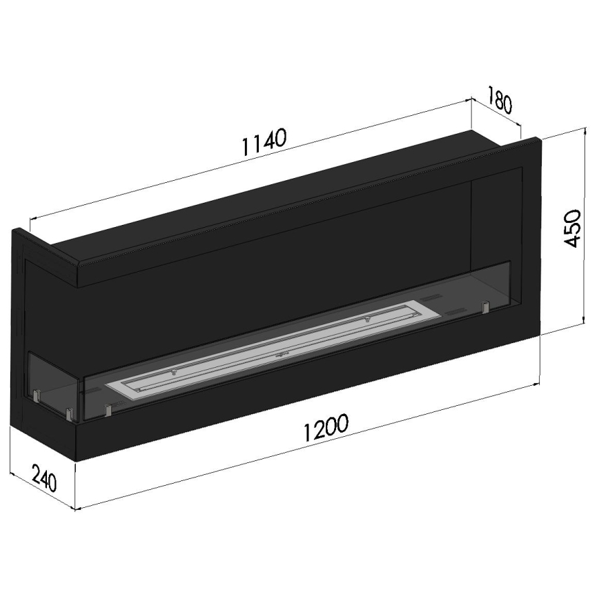 InFire - Кутовий Біокамін 45x120 см 3 кВт чорний