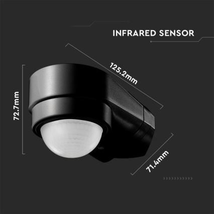 Инфракрасный уличный датчик движения 240° 600W/230V IP65 черный