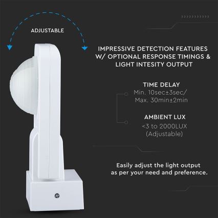 Инфракрасный уличный датчик движения 360° 1000W/230V IP65 белый