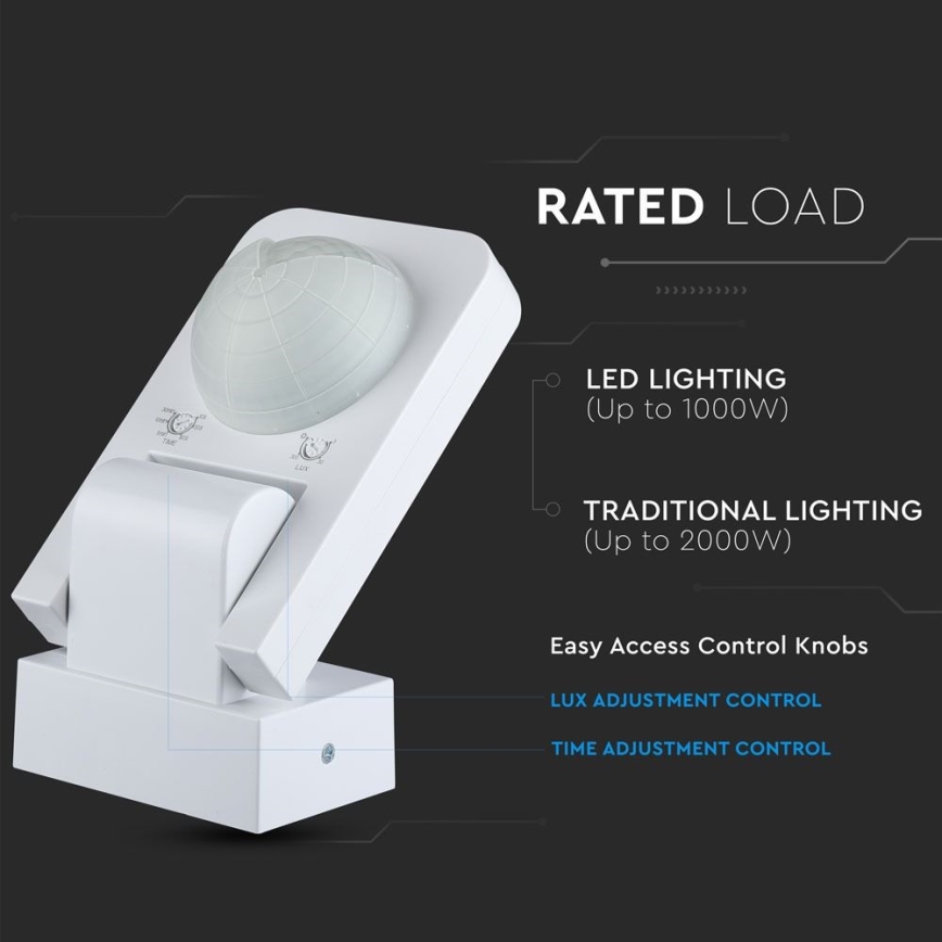 Инфракрасный уличный датчик движения 360° 1000W/230V IP65 белый
