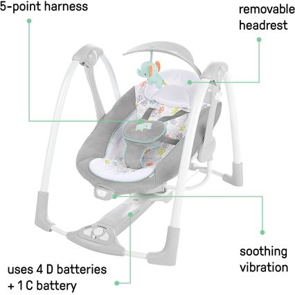 Ingenuity - Дитяче вібруюче крісло-гойдалка з музикою 2в1 WIMBERLY 4xD + 1xC