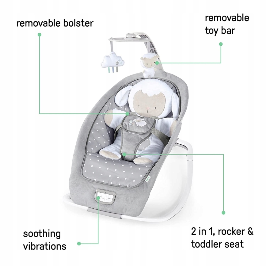 Ingenuity - Дитяче вібруюче крісло-гойдалка з музикою CUDDLE LAMB 3xLR14