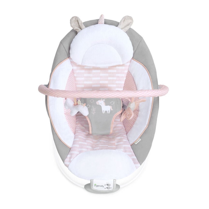 Ingenuity - Дитяче вібруюче крісло-шезлонг із музикою FLORA THE UNICORN 3xC