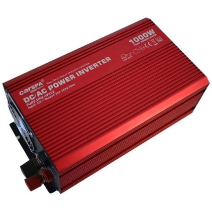 Інвертор (перетворювач напруги) чист. синус CARSPA 1000W/12/230V + USB