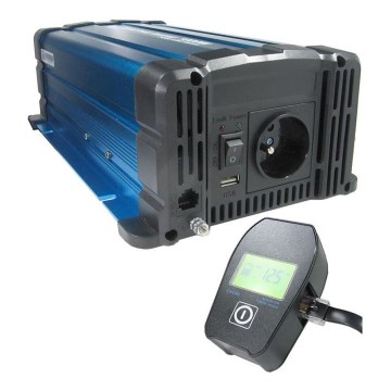 Инвертор (преобразователь напряжения) чист. синус 1000W/12/230V + проводное д.у.