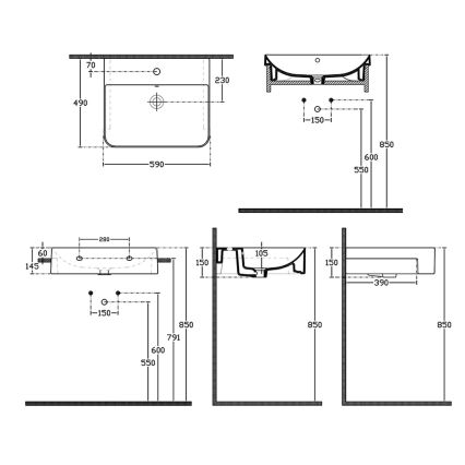 Isvea - Напіввбудований умивальник SOTT AQUA 59x49 см кераміка/білий