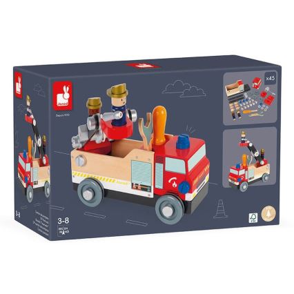 Janod - Дерев'яний конструктор BRICOKIDS пожежна машина
