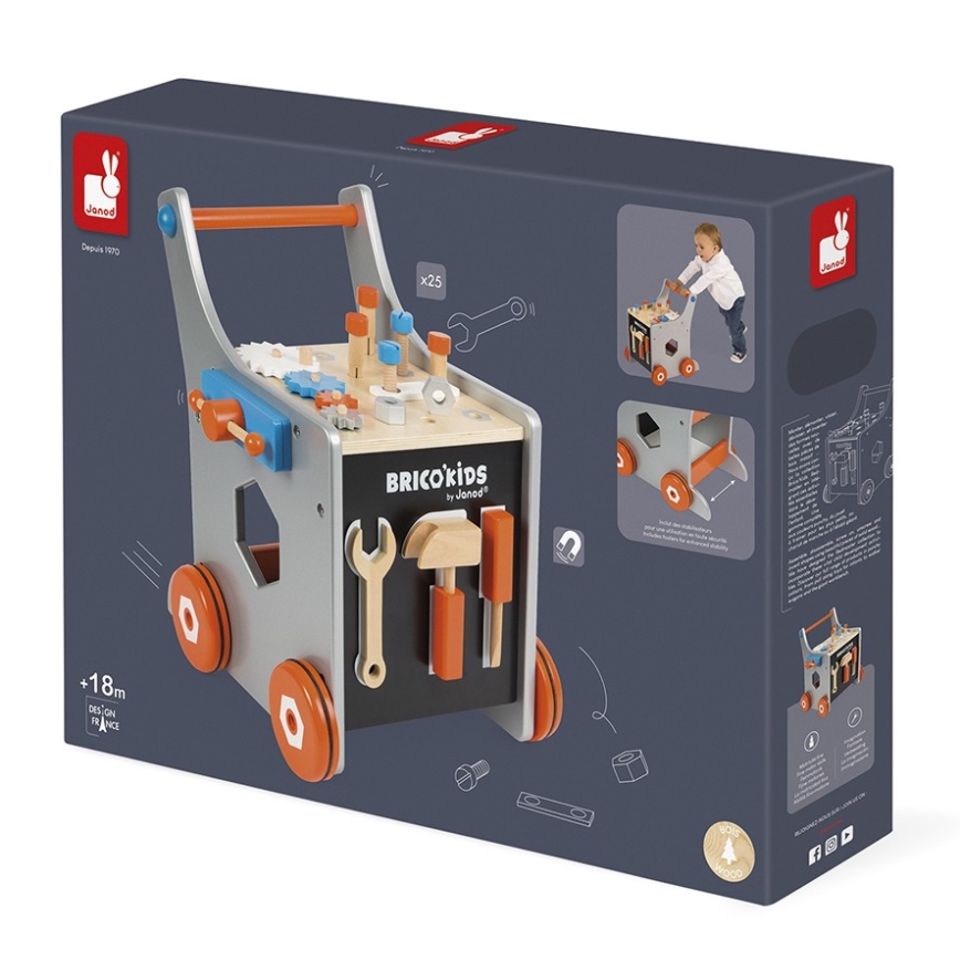 Janod - Деревянная каталка с инструментами BRICOKIDS
