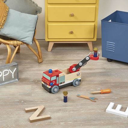 Janod - Деревʼяний конструктор BRICOKIDS пожежна машина