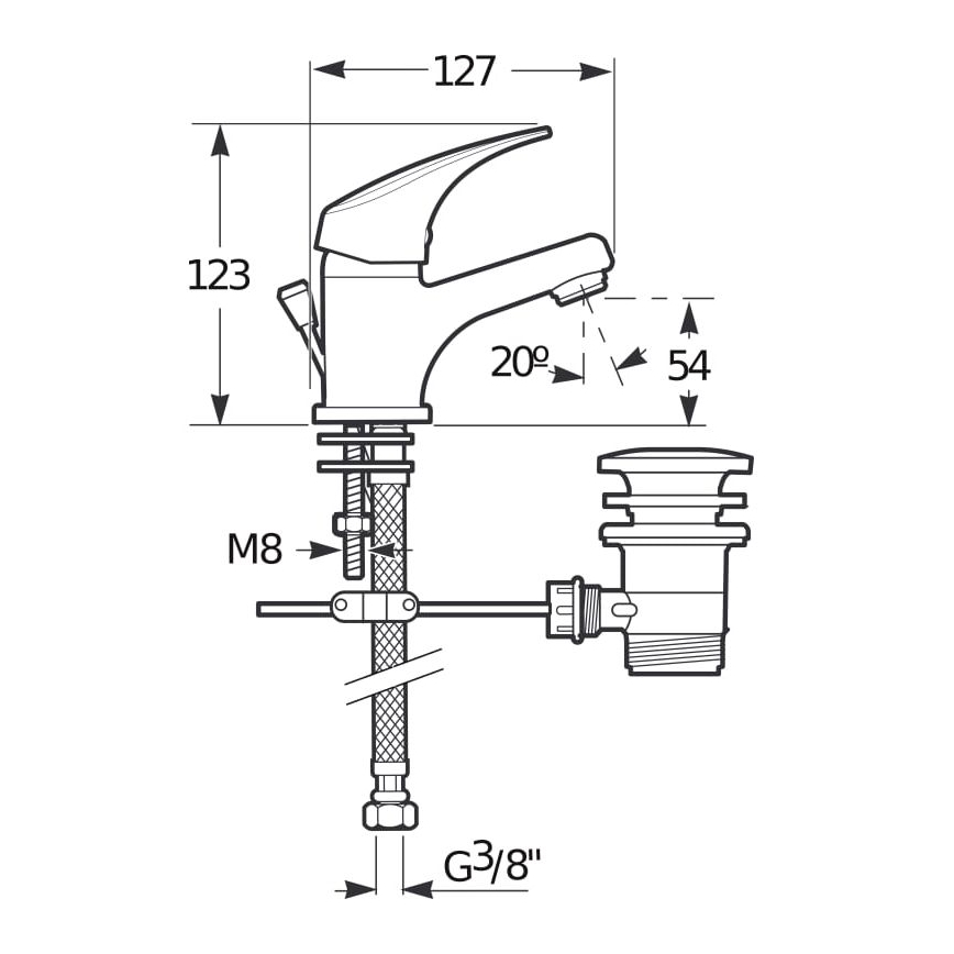 JIKA H3111N10041111 - Смеситель для умывальника + слив с переливом TALAS 12,3 см блестящий хром