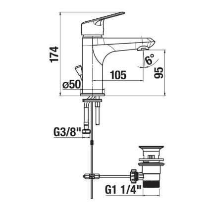 JIKA H3112E10041171 - Змішувач для умивальника з донним клапаном без переливу TALAS 17,4 см, блискучий хром