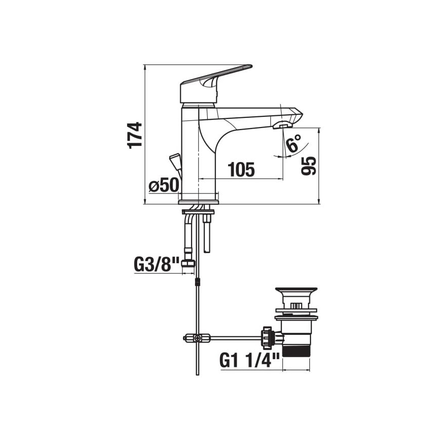 JIKA H3112E10041171 - Змішувач для умивальника з донним клапаном без переливу TALAS 17,4 см, блискучий хром