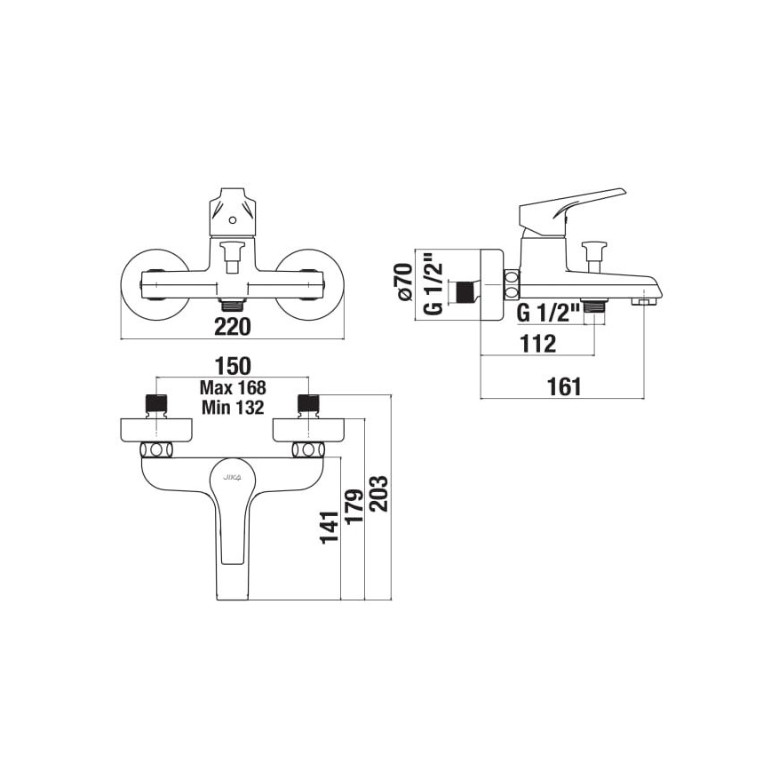 JIKA H3211W70044001 - Смеситель для ванны CUBE блестящий хром