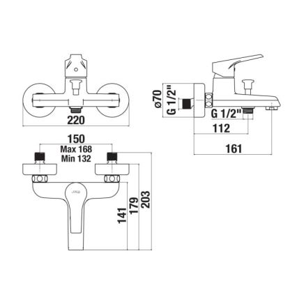 JIKA H3211W70044001 - Змішувач для ванни CUBE глянцевий хром