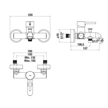 JIKA H3212F70044001 - Смеситель для ванны MIO блестящий хром