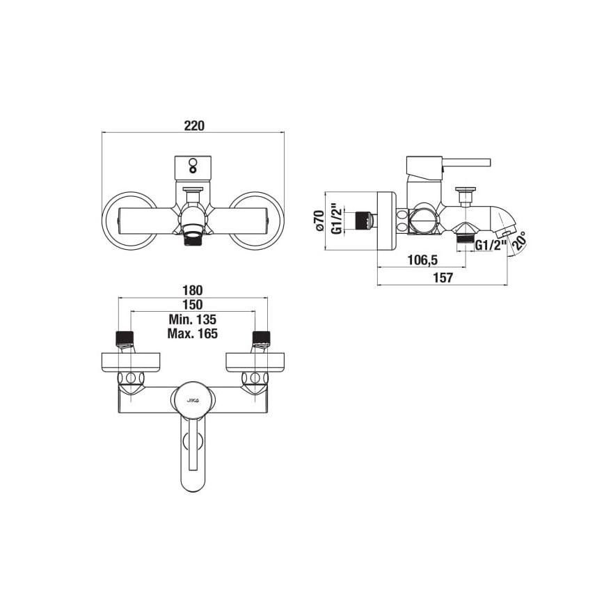 JIKA H3212F70044001 - Ванна змішувач MIO блискучий хром