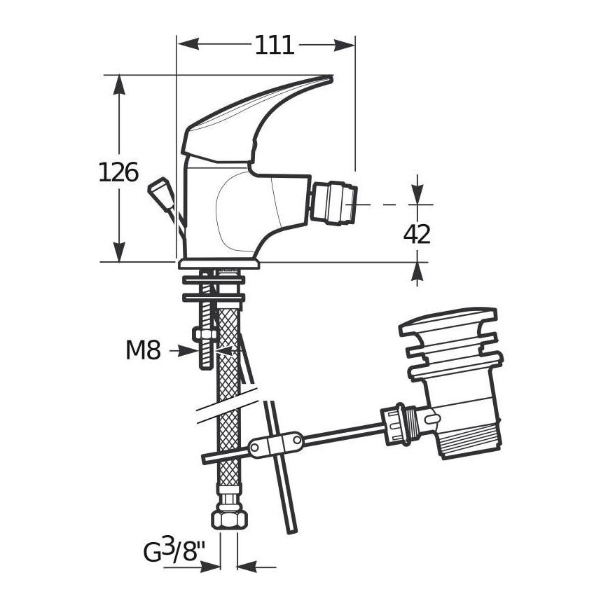 JIKA H3411N10041111 - Змішувач для біде з випуском без переливу TALAS 12,6 см блискучий хром
