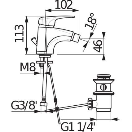 JIKA H3411U10041111 - Биде-смеситель с выпуском без перелива DEEP 11,3 см, хром глянцевый