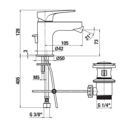 JIKA H3411X10041111 - Біде-змішувач з донним клапаном без переливу CUBITO 12,8 см, блискучий хром