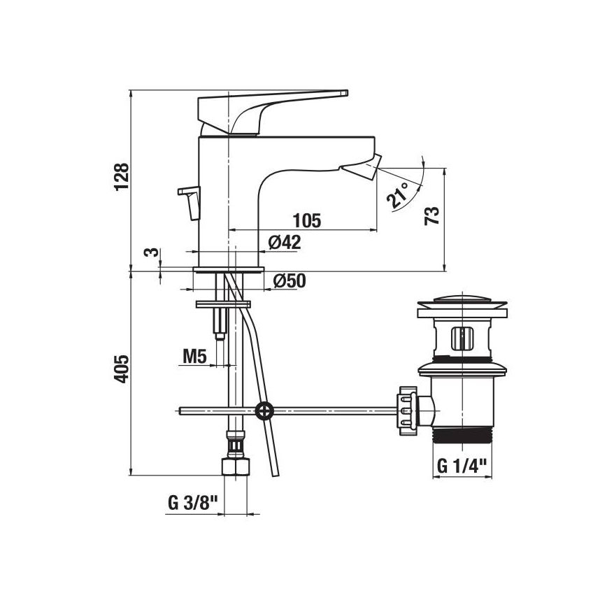 JIKA H3411X10041111 - Смеситель для биде + слив без перелива CUBITO 12,8 см блестящий хром