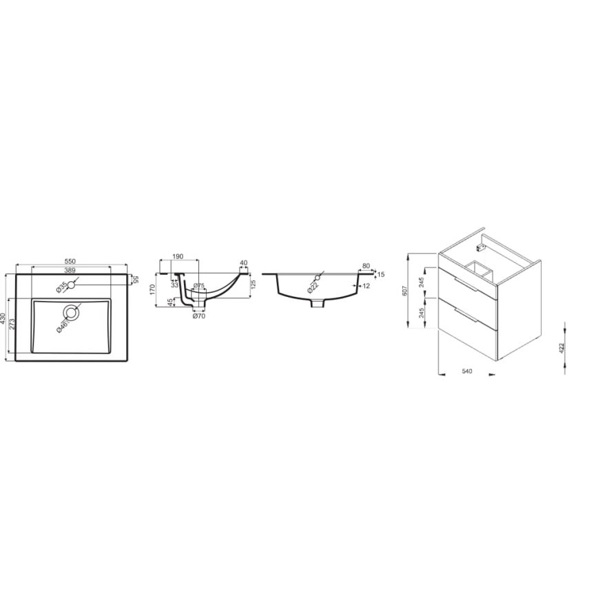 JIKA H4536111763001 - Шафа для ванної кімнати з умивальником CUBE 60,7x55 см білий