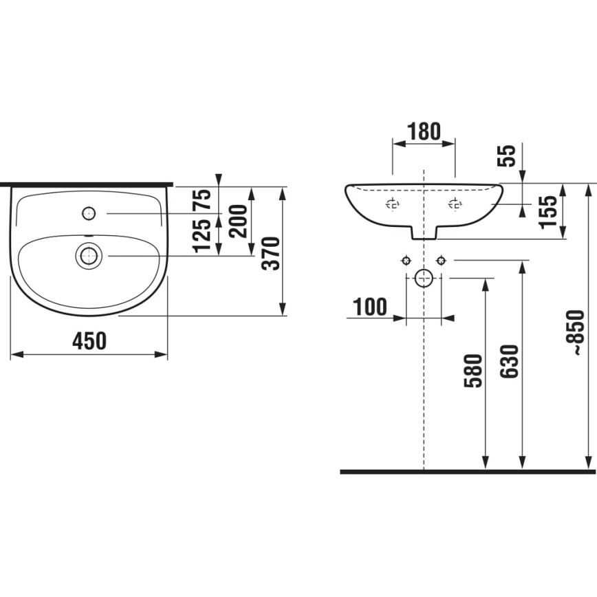 JIKA H8153820001041 - Настенная раковина LYRA 45x37 см керамика/белый