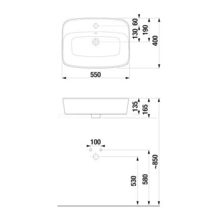 JIKA H8183827571041 - Раковина на столешницу LYRA 55x40 см керамика/матовый белый