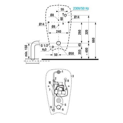 JIKA H8430700004901 - Писсуар с сенсором GOLEM 230В, внутренний подвод, задний слив, керамика/белый