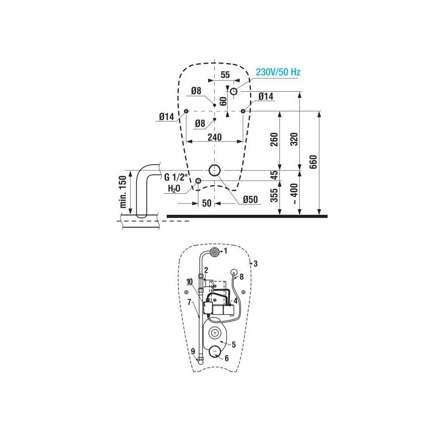 JIKA H8430700004901 - Писсуар с сенсором GOLEM 230В, внутренний подвод, задний слив, керамика/белый